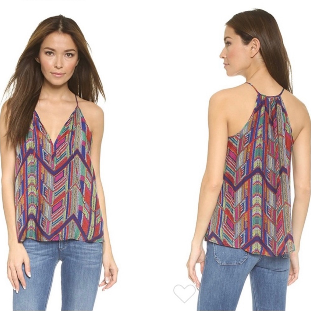 ELLA MOSS Mazatlan Tank Top In Rojo Blouse Shirt Geo Geometric Colorful 100 Silk